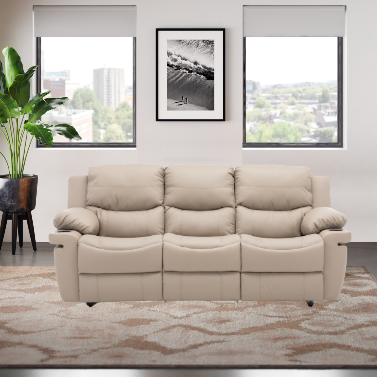 Brazilia Luxurious Modern 3 Seater Recliner Sofa with Cup Holders and
