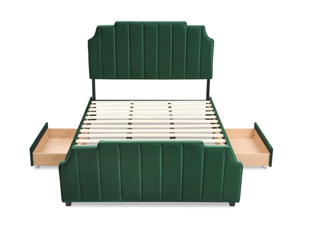 Enzo Velvet Queen European Size Bed Frame with 2 Drawer — Homemaker