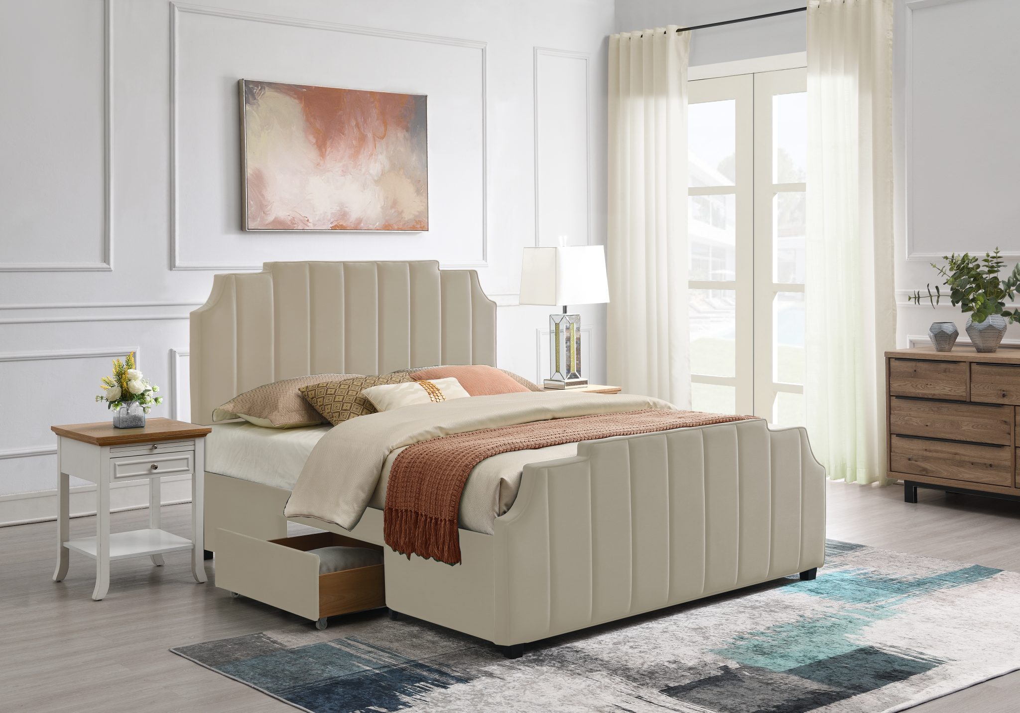 Enzo Velvet Double Size Bed Frame with 2 Drawer — Homemaker Furniture Store