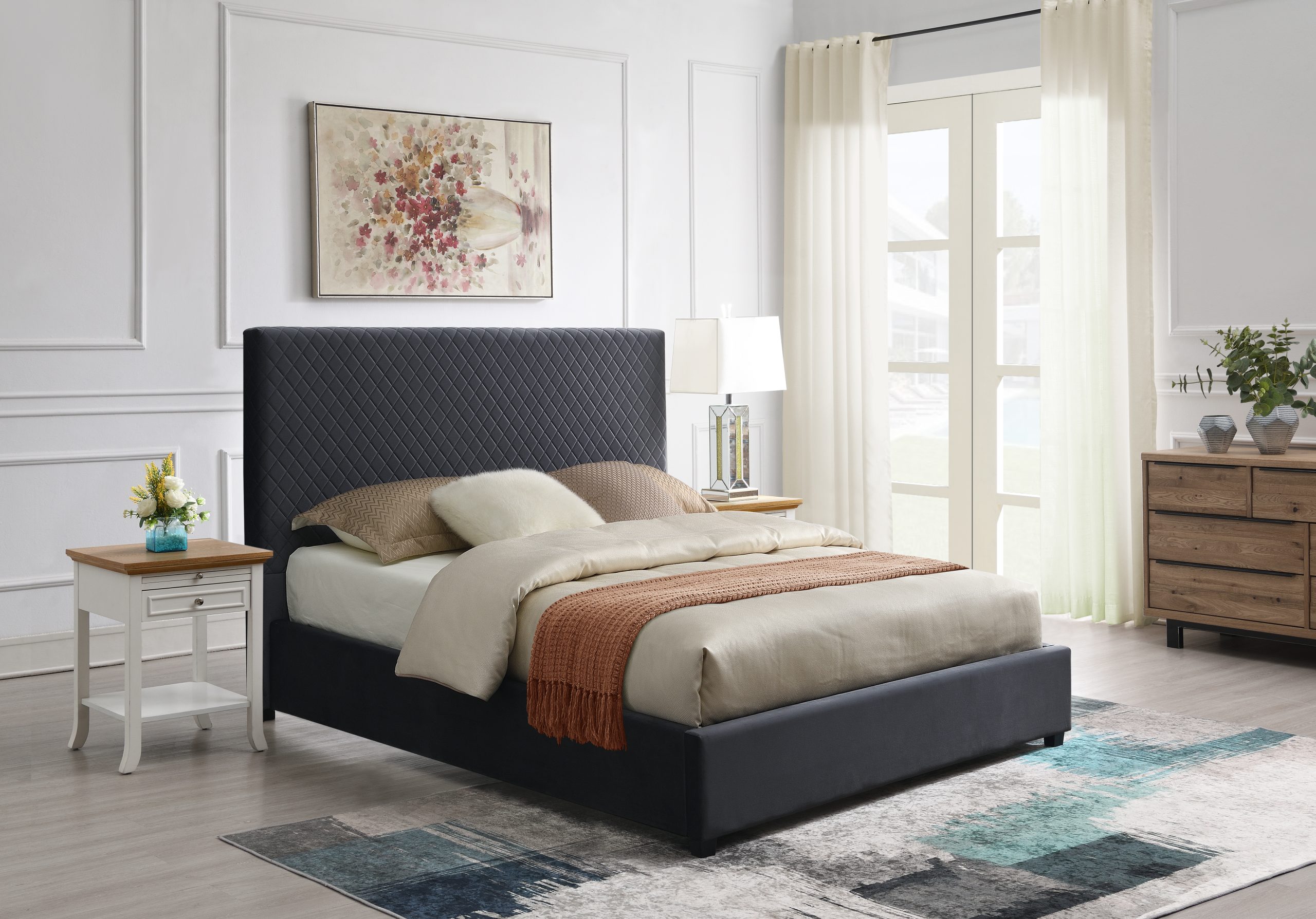 Jimy Fabric European Queen Size Bedframe with Airlift — Homemaker