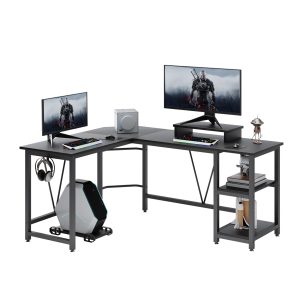 Cedro L-Shape Computer Desk with 2 Shelves and CPU Stand